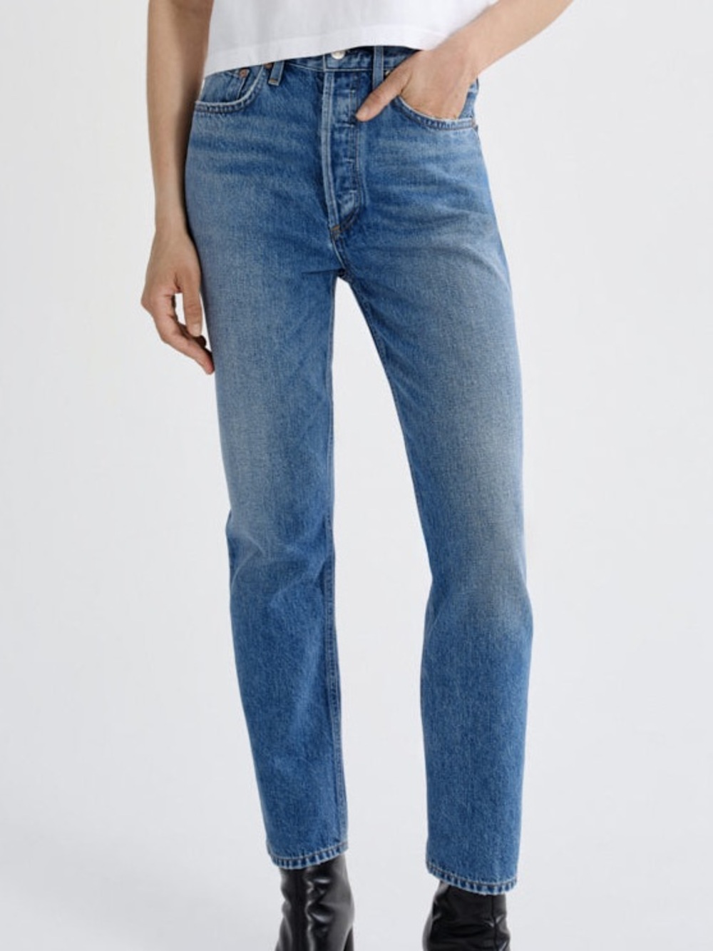 Agolde Riley High Rise Straight Crop Jeans medium wash Sz 24 women’s